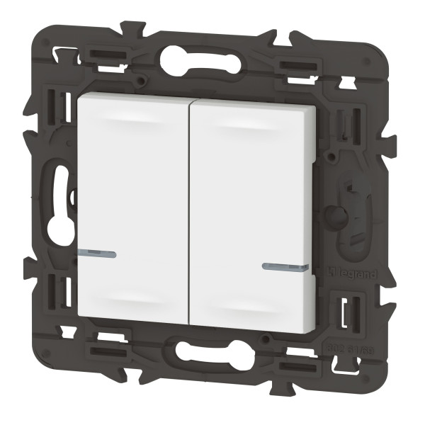 Interrupteur double connecté avec Neutre Mosaic With Netatmo 2x250W compatible Home + Control - blanc