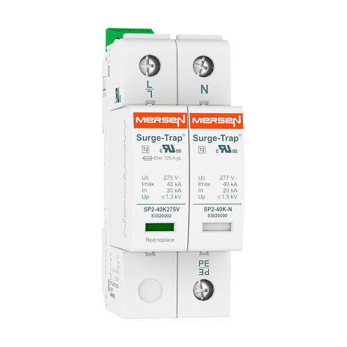 Parafoudre Mersen 2P 40kA Uc275V 2 modules Type 3 débrochable remote