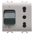 Interlocked switched socket-outlet - 2p+e 16a - p17-p11 - with miniature circuit breaker 1p+n 16a - 230v ac - 2 modules - natural beige - chorus.