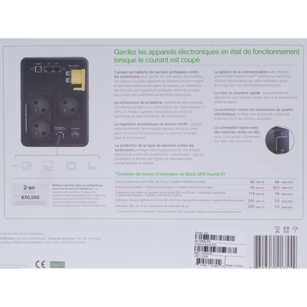 Backups bx - onduleur line-interactive - 750va, 230v - prises françaises