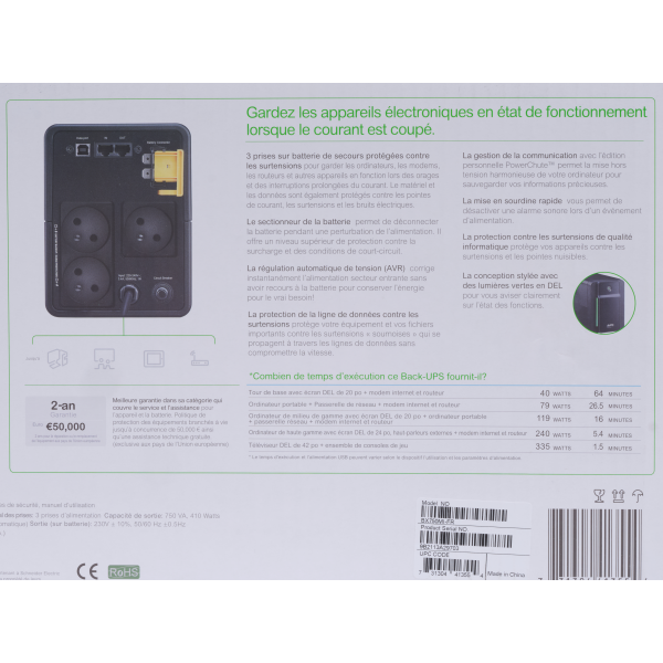 Backups bx - onduleur line-interactive - 750va, 230v - prises françaises