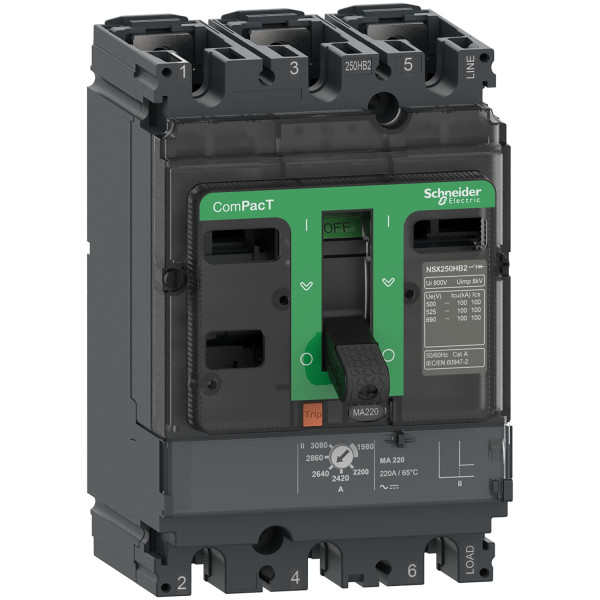 Compact nsx250n - disjoncteur - ma 220a - 3p3d - 50ka - montage fixe