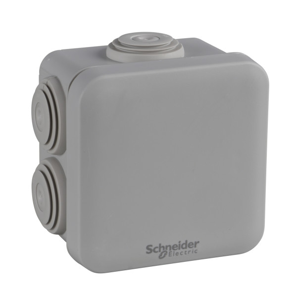 Boîte de dérivation 65x65x45 Schneider Mureva Box étanche 7 entrées couvercle clipsable Gris