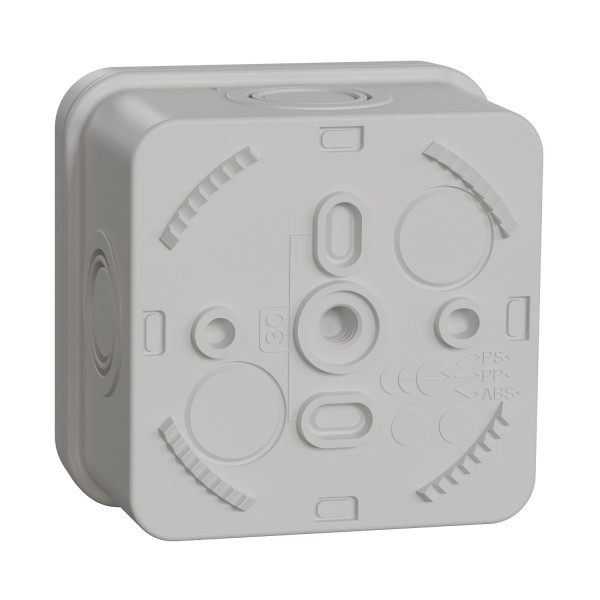 Boîte de dérivation 65x65x45 Schneider Mureva Box étanche 4 entrées défonçables pour PE Gris