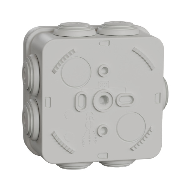 Boîte de dérivation 80x80x45 Schneider Mureva Box étanche 7 entrées couvercle clipsable gris