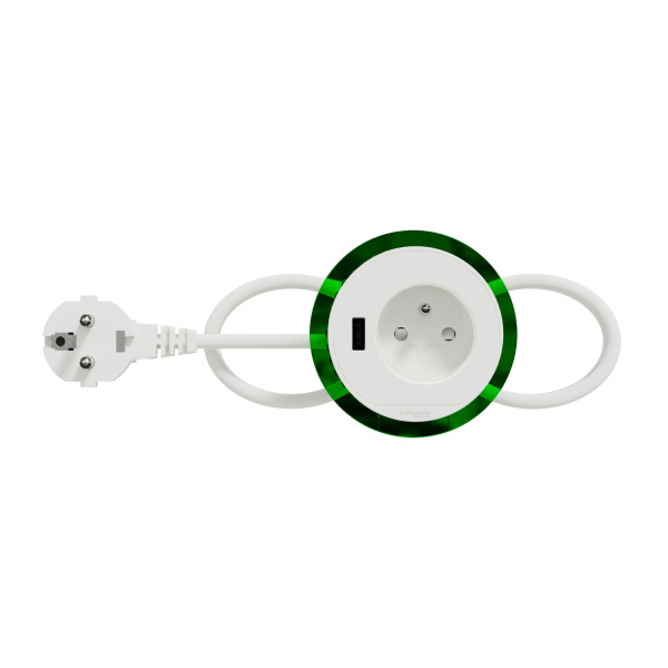 Bloc de prise à encastrer xs Unica system+ 2P+T + USB A - câble 2m - blanc