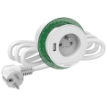 Bloc de prise à encastrer xs Unica system+ 2P+T + USB A - câble 2m - blanc