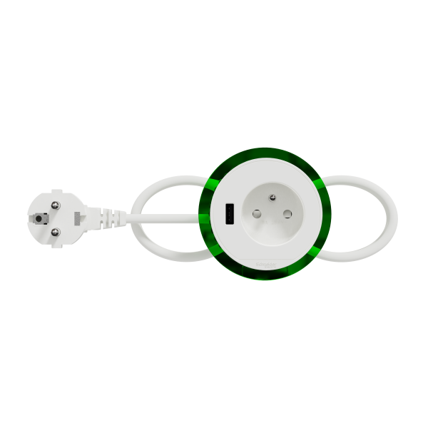 Bloc de prise à encastrer xs Unica system+ 2P+T + USB A - câble 2m - blanc