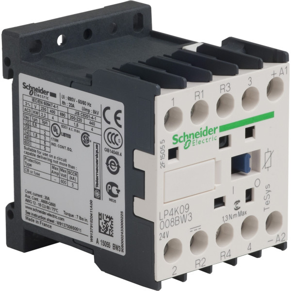 Schneider Electric Contacteur Tesys Lp4K 4P (2F Plus 2O) Ac1 440V 20 A Bobine 24 V Cc