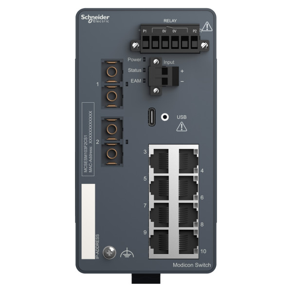 Modicon extended managed switch - 8 ports cuivre + 2 ports fibre optique sm