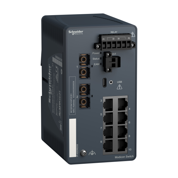 Modicon extended managed switch - 8 ports cuivre + 2 ports fibre optique sm