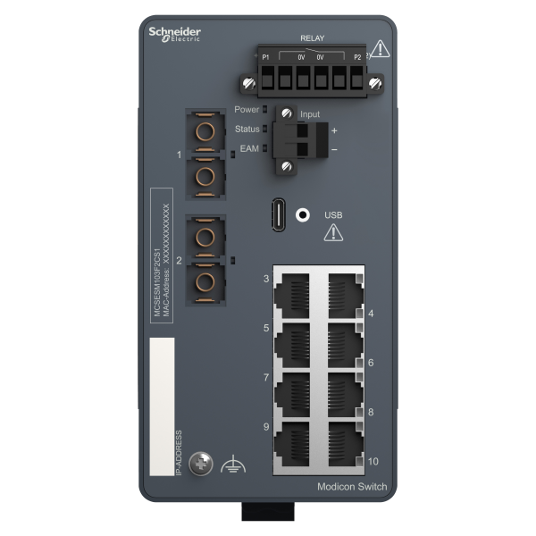 Modicon extended managed switch - 8 ports cuivre + 2 ports fibre optique sm