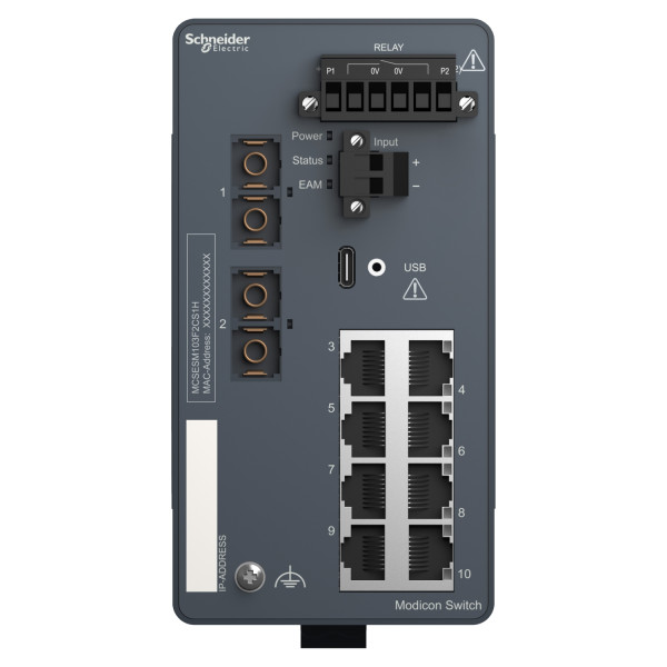 Modicon extended managed switch - 8 ports cuivre + 2 ports fibre opti sm - harsh