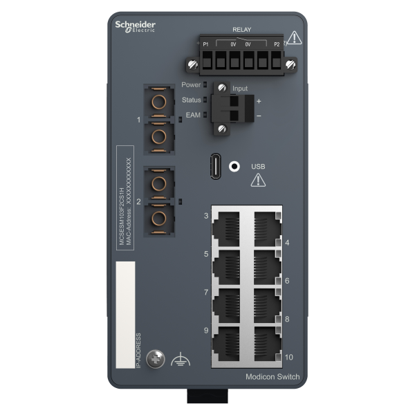 Modicon extended managed switch - 8 ports cuivre + 2 ports fibre opti sm - harsh