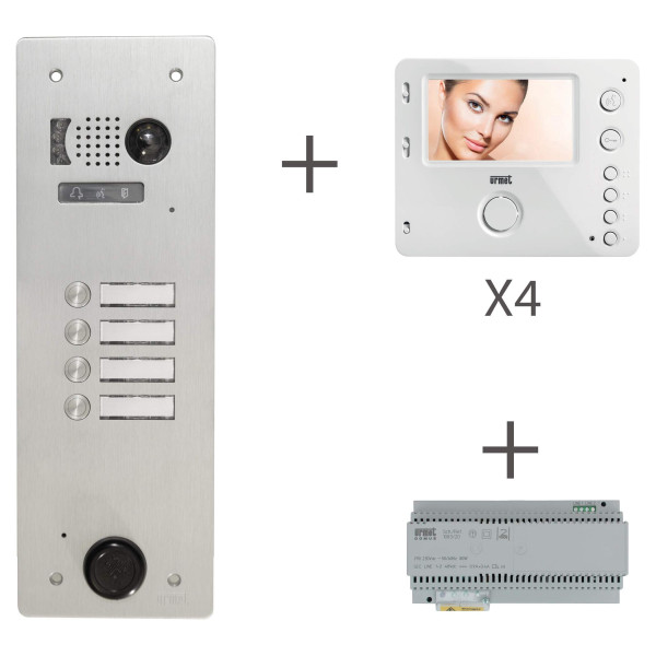 Kit video alu 1 rangée 4 boutons 2 voice programmé (20360)