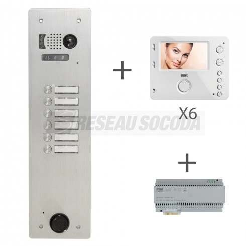 Kit video alu 1r 6 bp 2 voice programmé (20362)