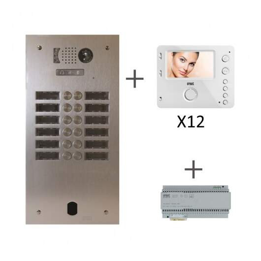 Kit video alu 2r 12 bp 2 voice programmé (20370)