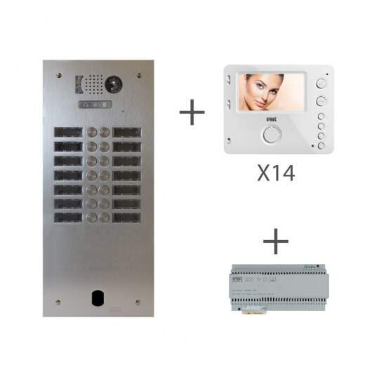 Kit video alu 2r 14 bp 2 voice programmé (20371)