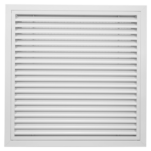 Grille de reprise int. + filtre, alu blanc pour dalle faux-plafond, D 600x600 mm. (GRAIxCD 600x600 FP)
