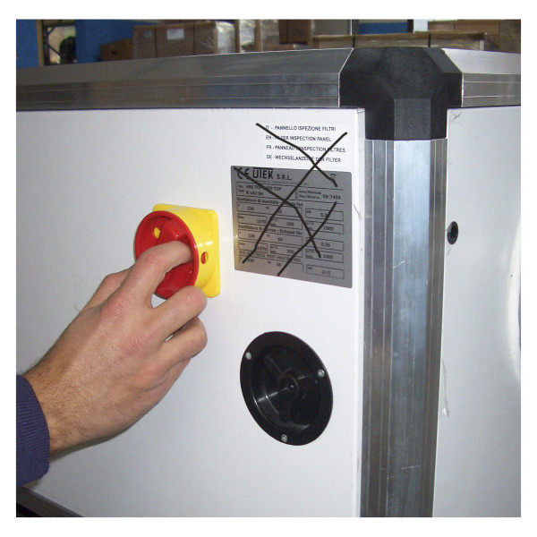 DF rotatif 10000m3/h Rejet H accès gauche. Régul CORRIGO+Batterie ECR+Pare-pluie. (RHE 10000 HDL DFR OI)