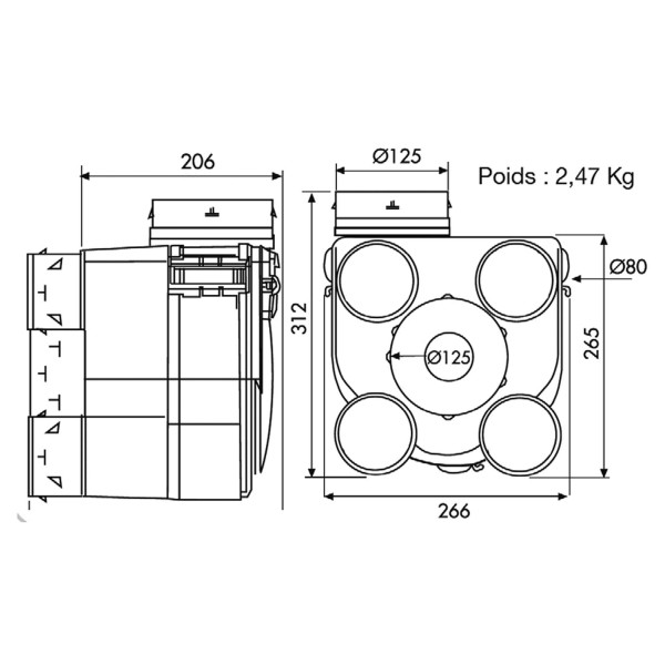 Kit VMC simple flux autoréglable S&P Unelvent DECO DHU K à sondes hygrométriques 4 sanitaires