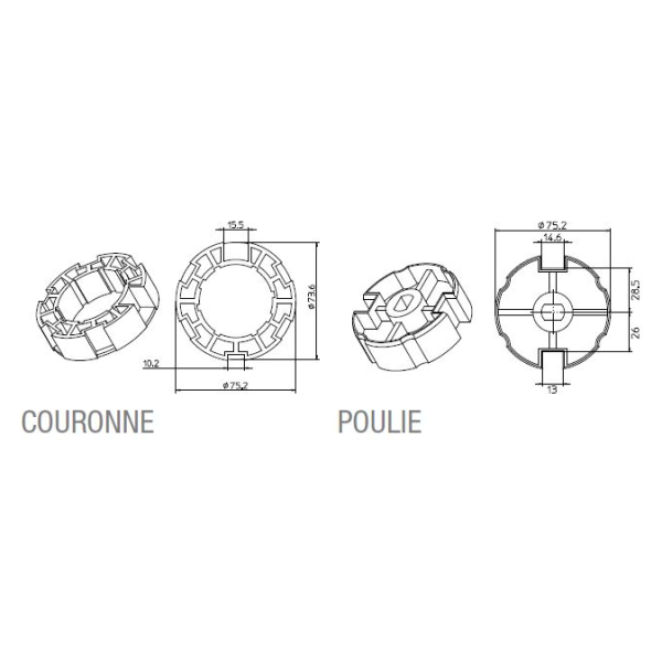 Adaptateur ogive 78x1,5mm logement 13x13mm