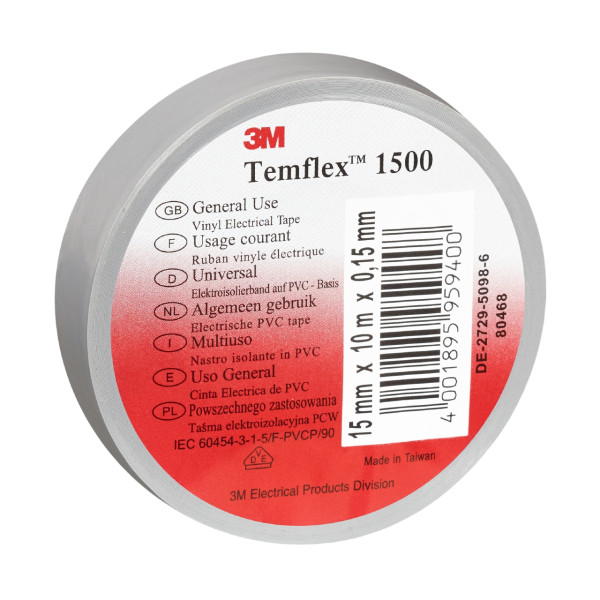 3m temflex 1500 ruban d'isolation électrique 10m x 15mm  gris