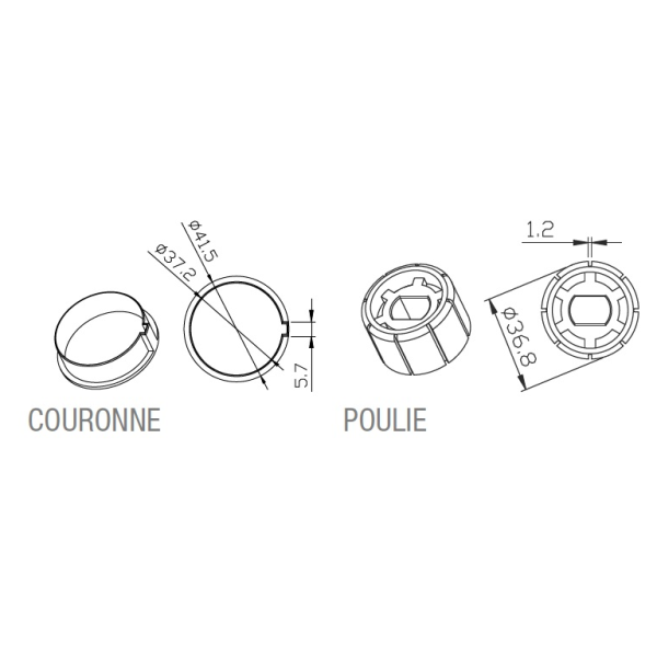 Adaptateur rond 40x1mm poulie en caoutchouc