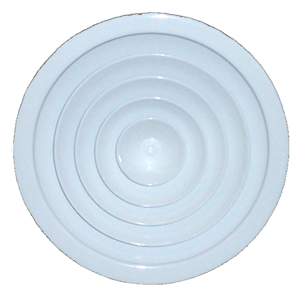 Diffuseur circulaire à jet fixe, blanc, 150 à 360 m3/h, bride raccord D 150 mm. (GCV 150)