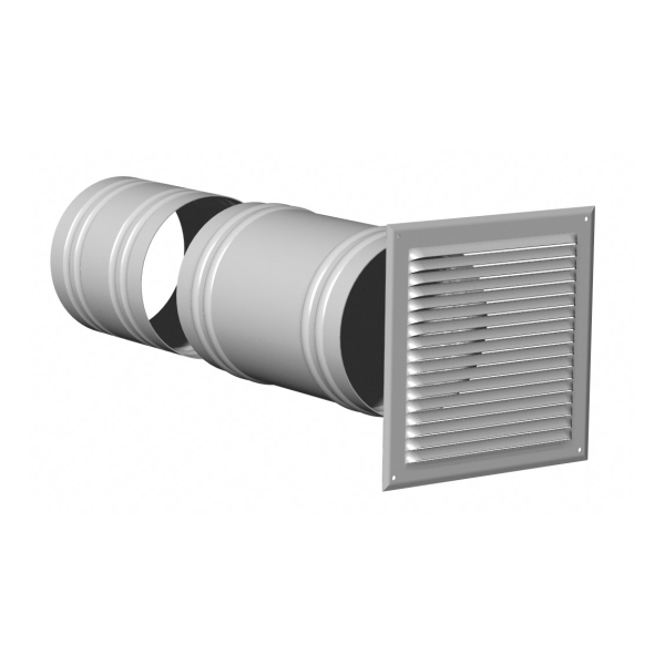 Grille de façade aluminium à auvent S&P Unelvent PAF 125 avec manchon télescopique D125mm