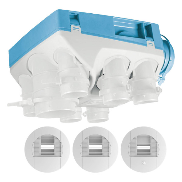 Kit VMC hygro Ecowatt et Haute Pression. Bouches piles et détection de présence (OZEO ECOWATT 2 KHB T3/7 P) - S&P France - 604621