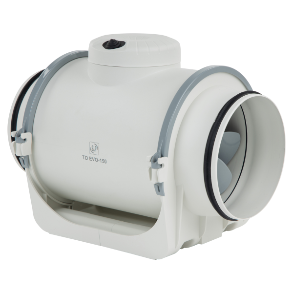 Ventilateur de conduit EVO TD-150 S&P France - Ø conduit 147mm - 3 vitesses - Max 2610 tr/min - 560 m³/h - 230V - Max 45W - IP44
