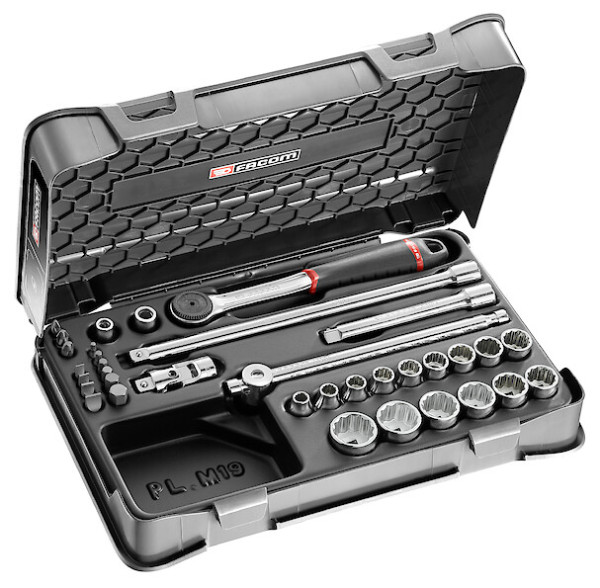 COFFRET DOUILLES 3/8" 12 PANS MÉTRIQUES ET EMBOUTS - 35 PIÈCES - J.161B