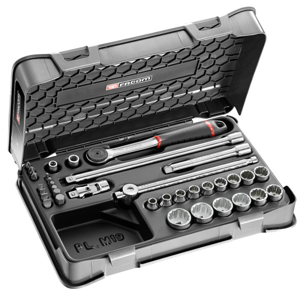 COFFRET DOUILLES 3/8" 12 PANS MÉTRIQUES ET EMBOUTS - 35 PIÈCES - J.161B