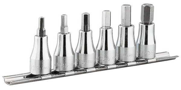 Jeu de douilles tournevis 3/8" pour vis 6 pans creux sur rack