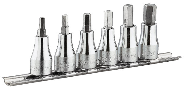 Jeu de douilles tournevis 3/8" pour vis 6 pans creux sur rack