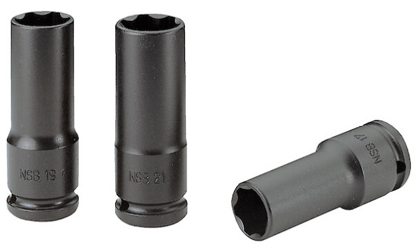 Jeu de 3 douilles impact 1/2" longues parois fines pour écrous de roue