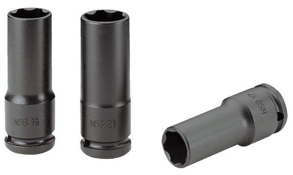 Jeu de 3 douilles impact 1/2" longues parois fines pour écrous de roue