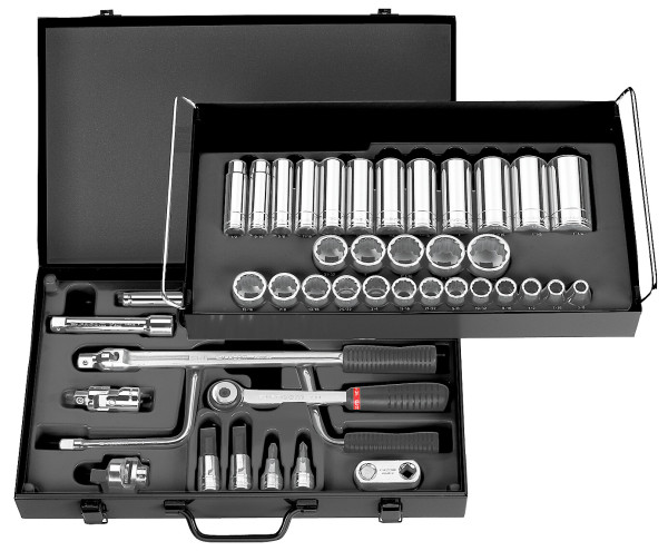 Coffret de douilles 1/2" 12 pans courtes et longues de 3/8" à 1"1/4