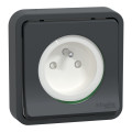 Prise de courant 2P+T grise Schneider Mureva Styl à encastrer connexion automatique IP55 IK08