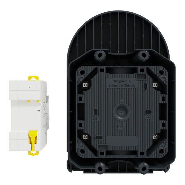 Prise 2P+T pour véhicule électrique Schneider Mureva EVlink avec disjoncteur différentiel Resi9 Gris