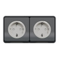 Double prise 2P+T Schuko gris Schneider Mureva styl en saillie précâblée horizontal IP55 IK08