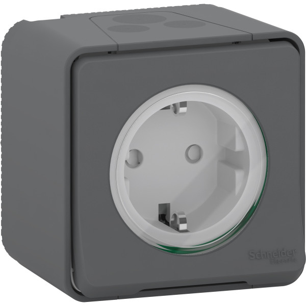 Prise de courant 2P+T Schuko grise Schneider Mureva Styl en saillie IP55 IK08