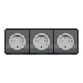 Triple prise 2P+T Schuko gris Schneider Mureva styl en saillie précâblée horizontal IP55 IK08