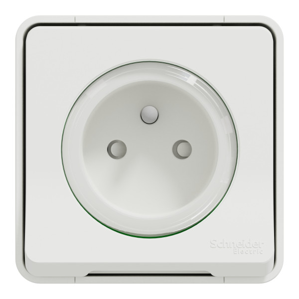 Prise de courant 2P+T blanche Schneider Mureva Styl en saillie connexion automatique IP55 IK08