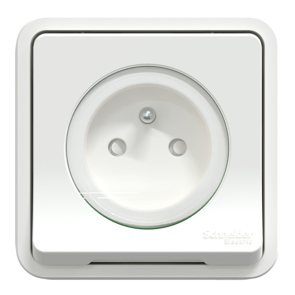 Prise de courant 2P+T blanche Schneider Mureva Styl à encastrer connexion automatique IP55 IK08