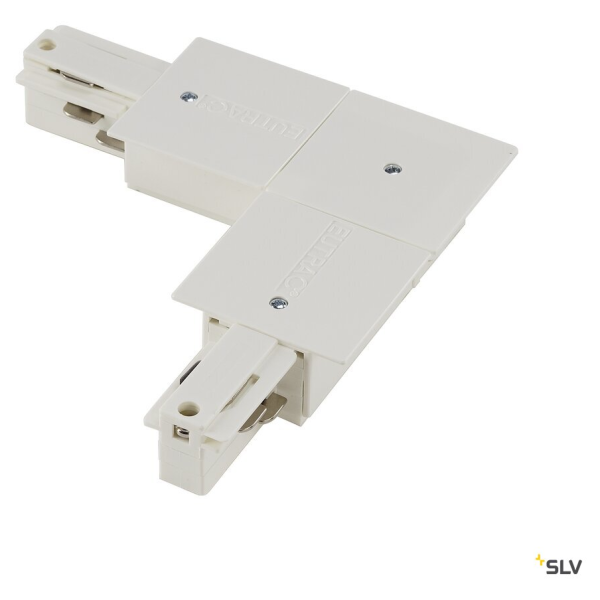 Eutrac®, connecteur en l, terre intérieure, pour rail 3 allumages encastrable, intérieur, blanc