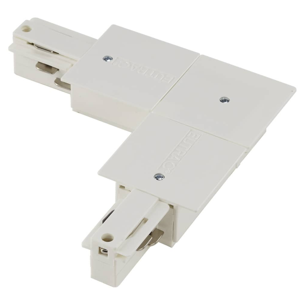 Eutrac®, connecteur en l, terre intérieure, pour rail 3 allumages encastrable, intérieur, blanc