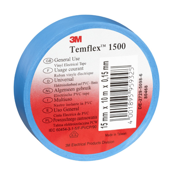 3m temflex 1500 ruban d'isolation électrique 20m x 19mm bleu