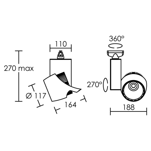 Ikar 029 - proj. rail 1 all.029, noir, angle 36°, led intég. 40w 4000k 4000lm